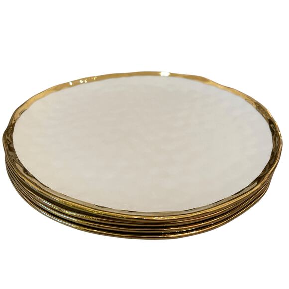 Yedi Bone China Dinner Plates 10" Set of 4 White & Gold Textured Finish New - Picture 12 of 14